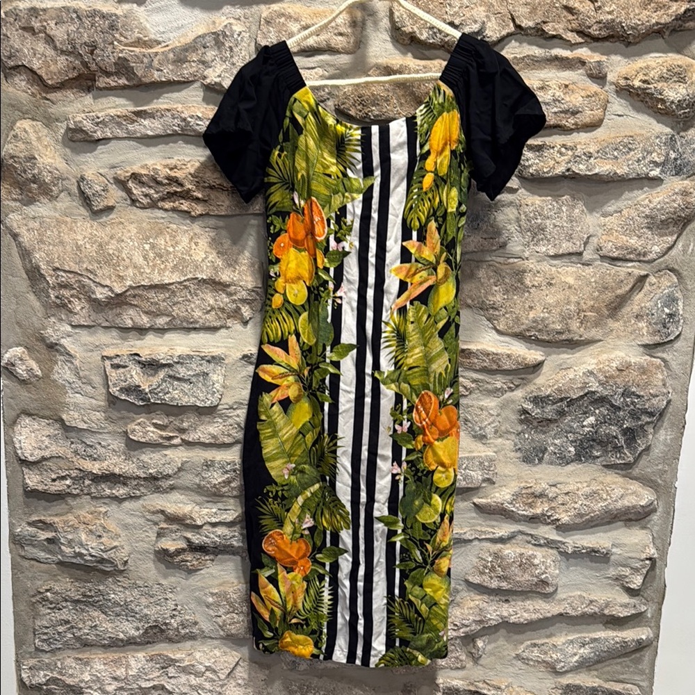 FARM Rio Tropical Floral Black and Orange Dress S / XS